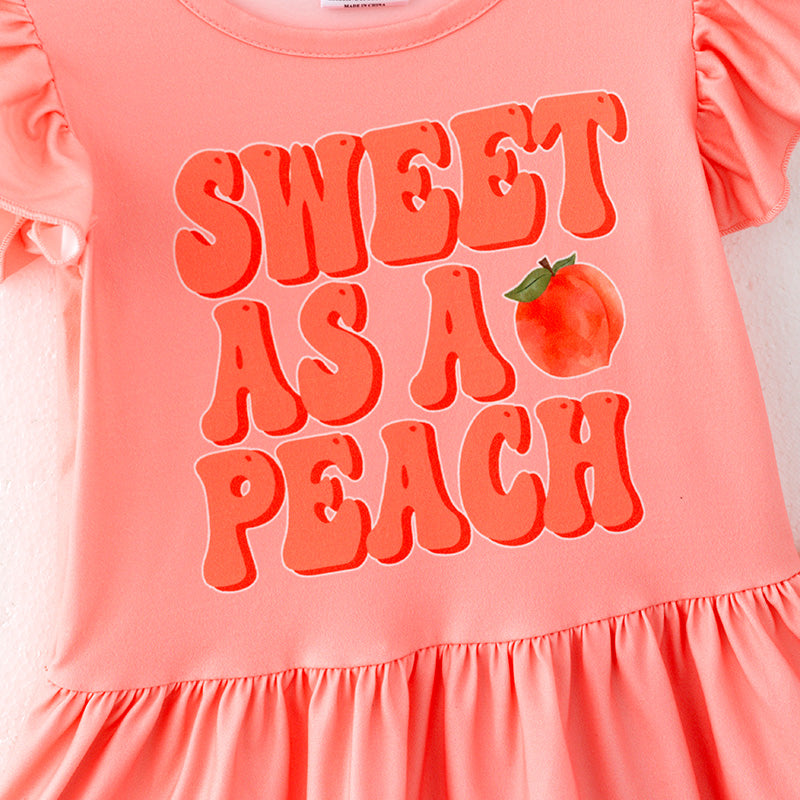 （In Stock）Girls Spring and Summer Peach Print Outfit Set