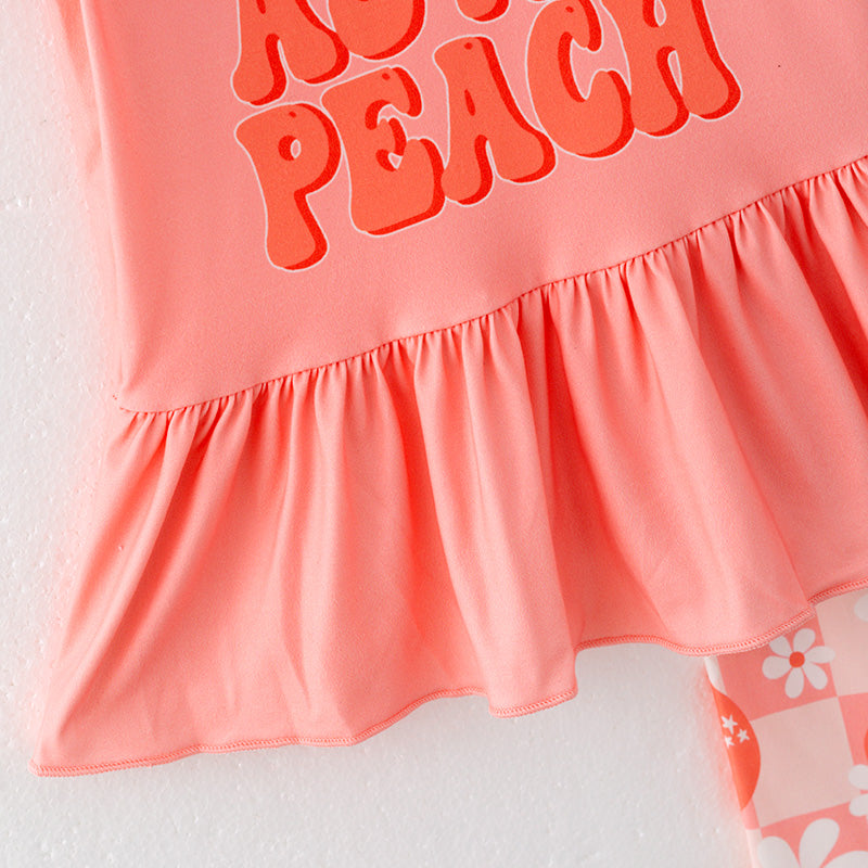 （In Stock）Girls Spring and Summer Peach Print Outfit Set