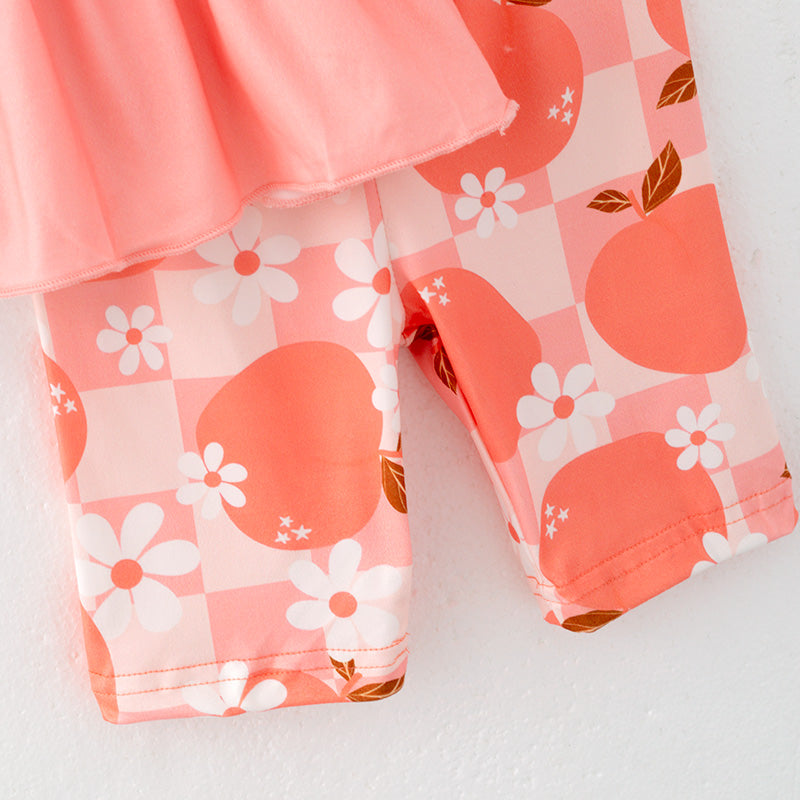 （In Stock）Girls Spring and Summer Peach Print Outfit Set