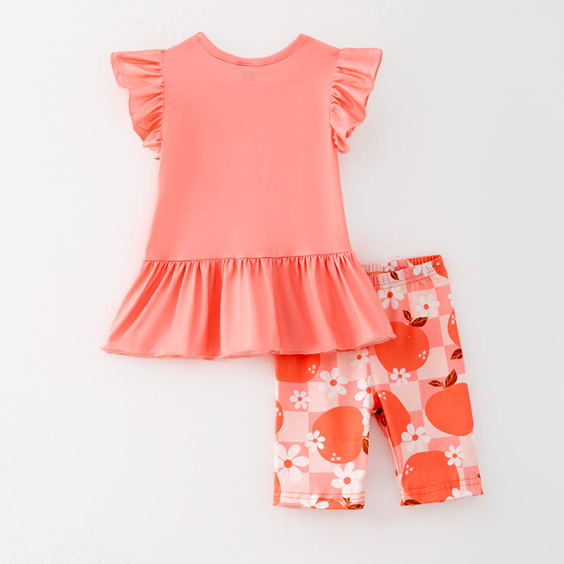 （In Stock）Girls Spring and Summer Peach Print Outfit Set