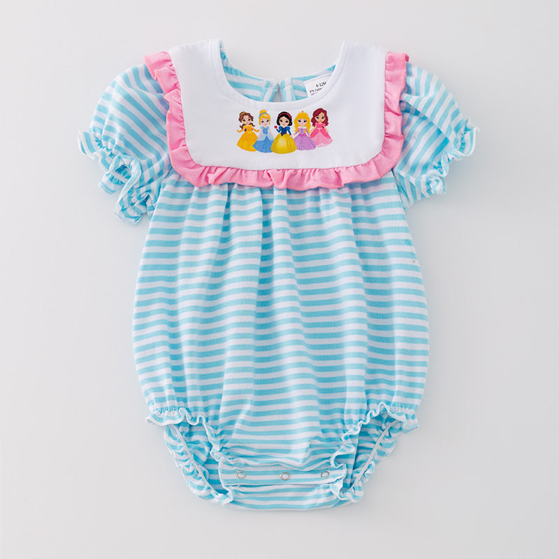 (In Stock A4-6-1)Baby Girls Printed Princess Blue Stripe Romper