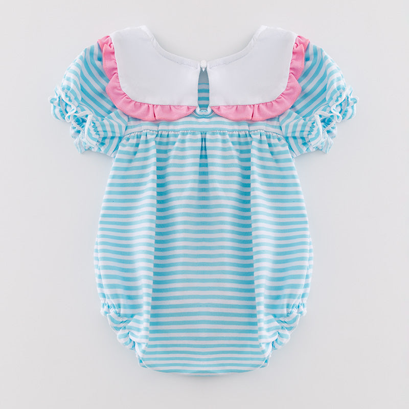 (In Stock A4-6-1)Baby Girls Printed Princess Blue Stripe Romper