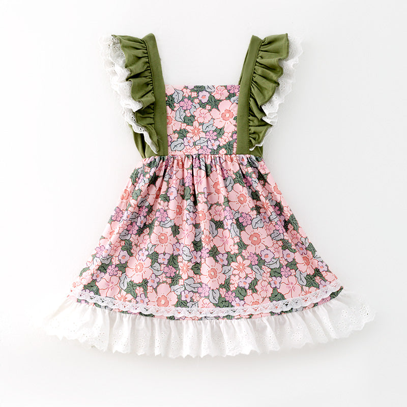 （In Stock）Girls Easter Bunny Applique Floral Print Dress