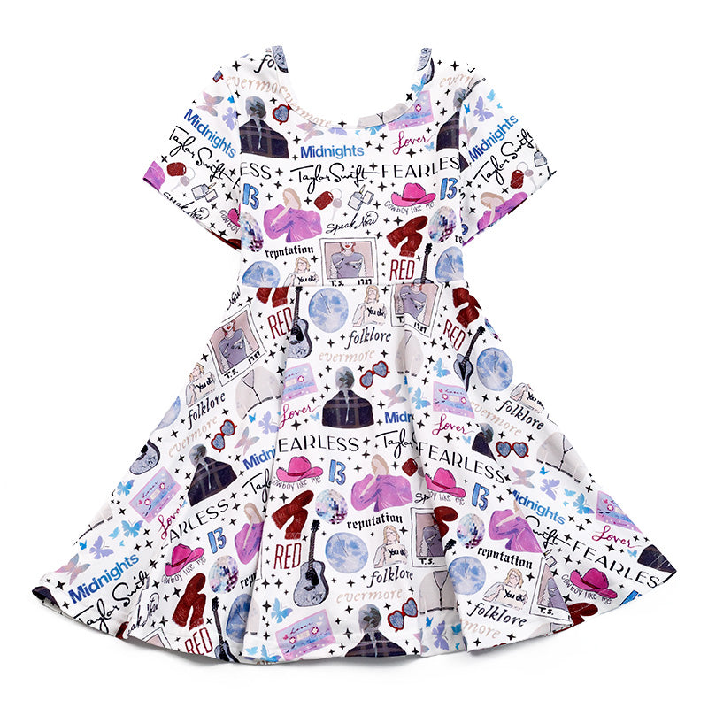 (Pre Order)Girls TS Fearless Print White Dress