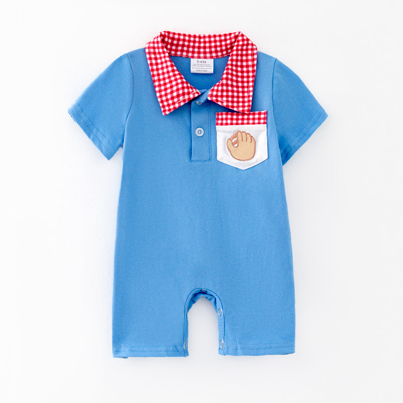 （In Stock）Toddler Boys Spring and Summer Baseball Embroidery Romper