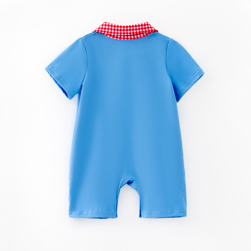 （In Stock）Toddler Boys Spring and Summer Baseball Embroidery Romper