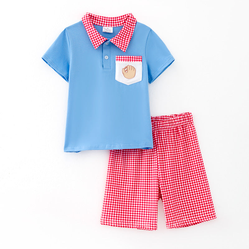 （In Stock）Boys Spring and Summer Baseball Embroidery Outfit Set