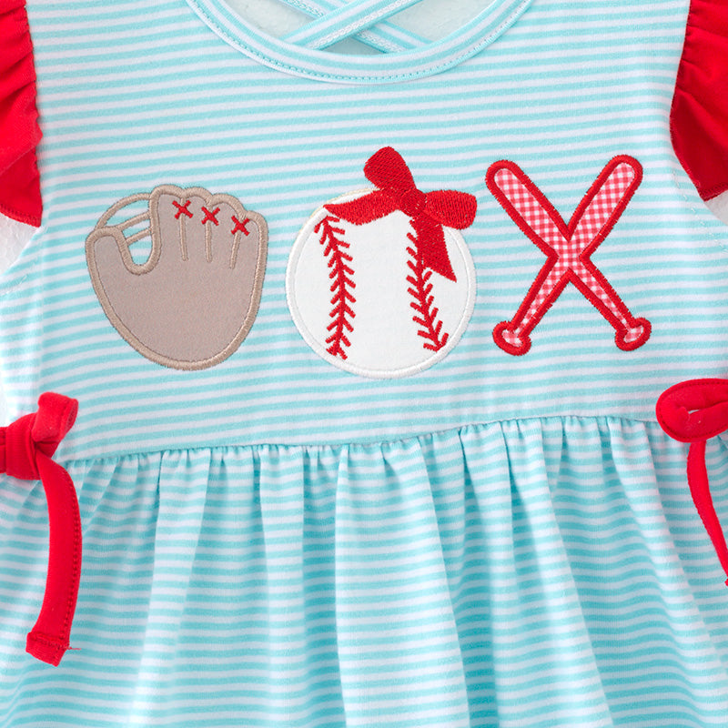 （In Stock）Girls Spring and Summer Baseball Applique Outfit Set