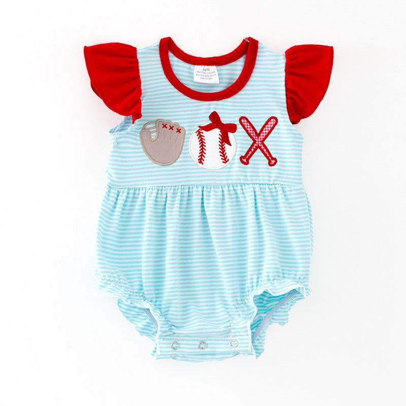 （In Stock）Toddler Girls Spring and Summer Baseball Applique Romper