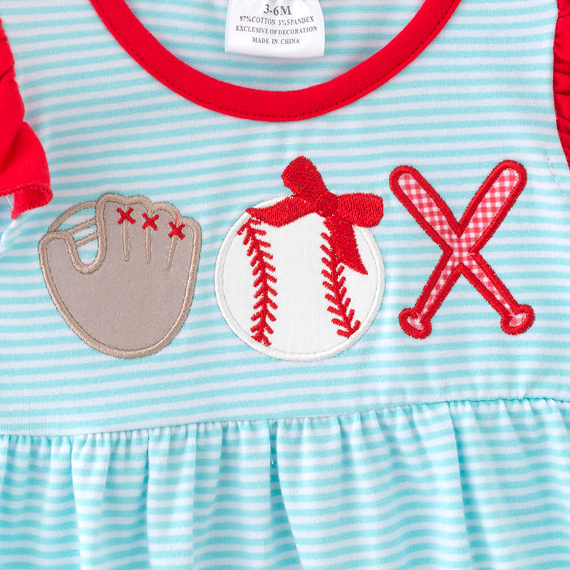 （In Stock）Toddler Girls Spring and Summer Baseball Applique Romper