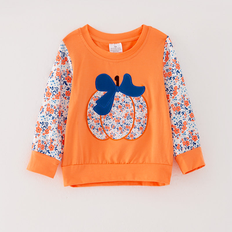 (In Stock L24-2-2 E30-03-02)Girls Halloween Pumpkin Print Top