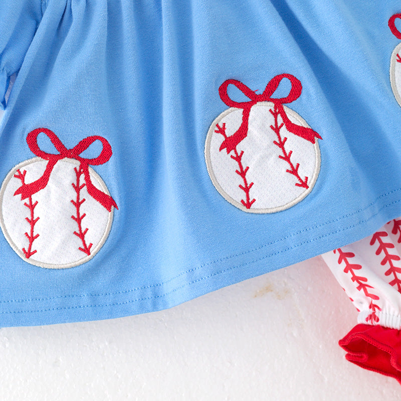 （In Stock）Toddler Girls Spring and Summer Baseball Applique Bloomer Set