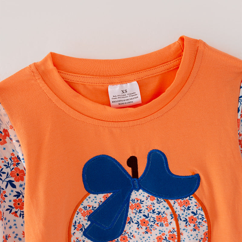 (In Stock L24-2-2 E30-03-02)Girls Halloween Pumpkin Print Top