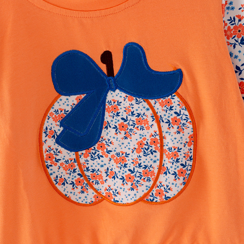 (In Stock L24-2-2 E30-03-02)Girls Halloween Pumpkin Print Top