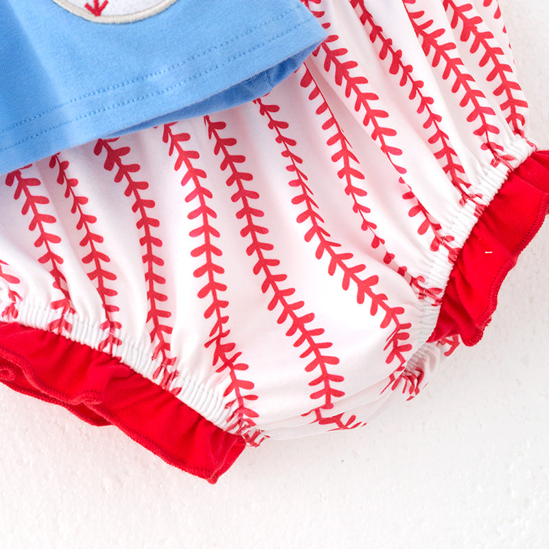 （In Stock）Toddler Girls Spring and Summer Baseball Applique Bloomer Set