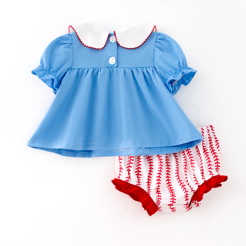 （In Stock）Toddler Girls Spring and Summer Baseball Applique Bloomer Set