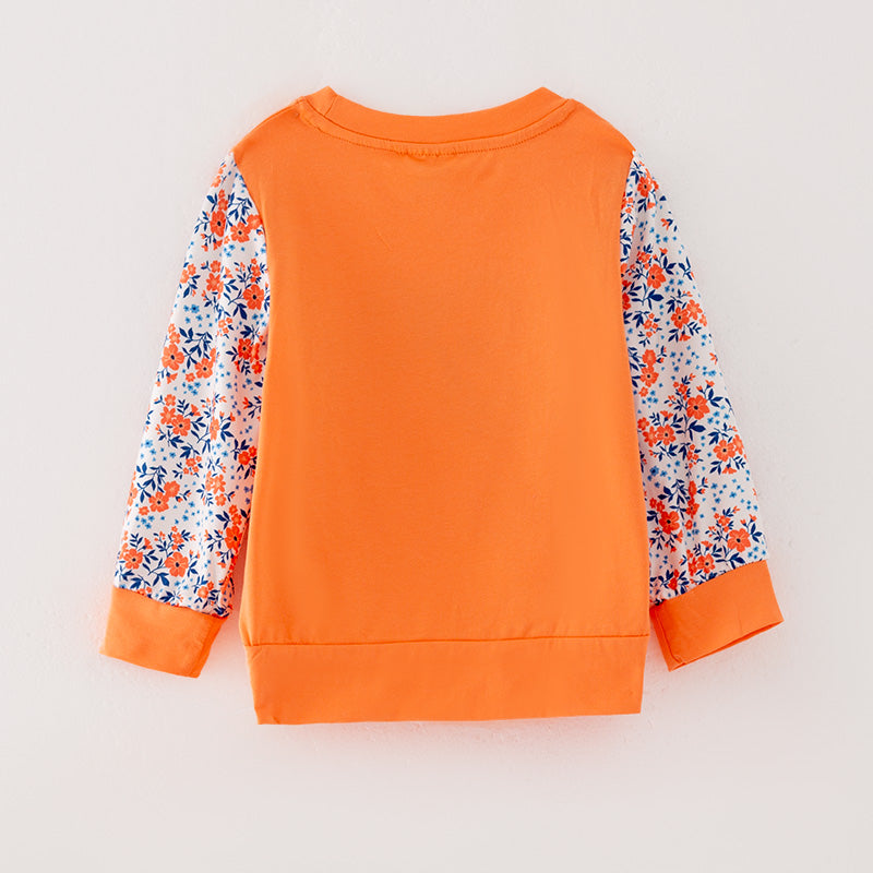 (In Stock L24-2-2 E30-03-02)Girls Halloween Pumpkin Print Top