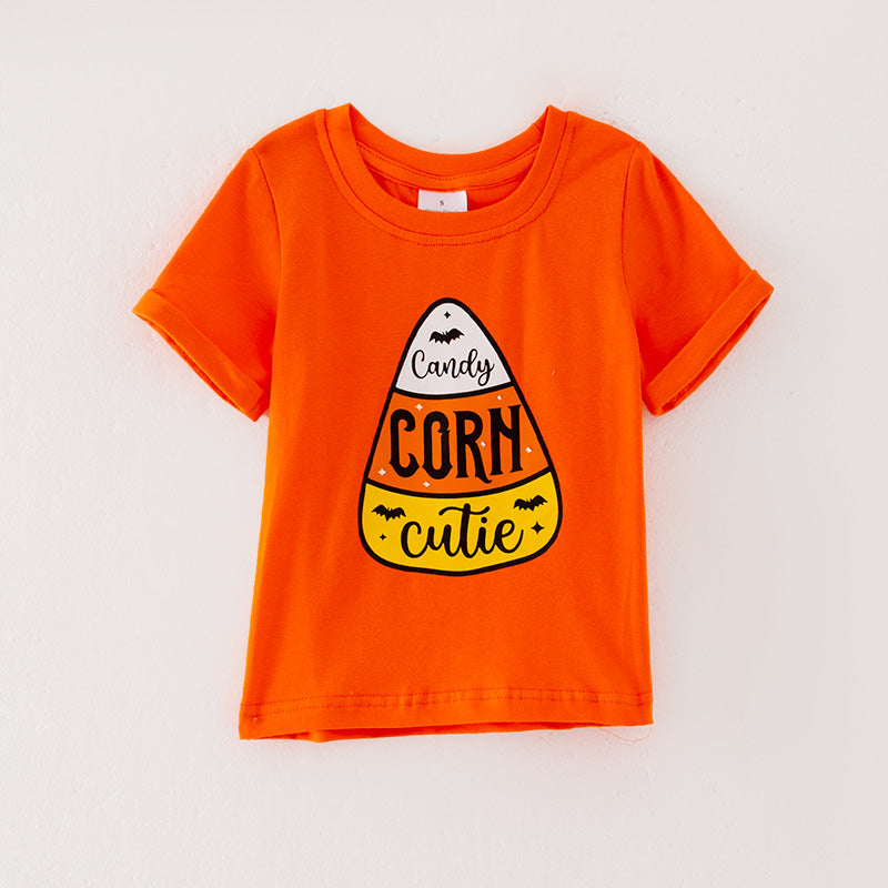 (In Stock L24-5-3)Girls Orange Halloween Print T-shirt