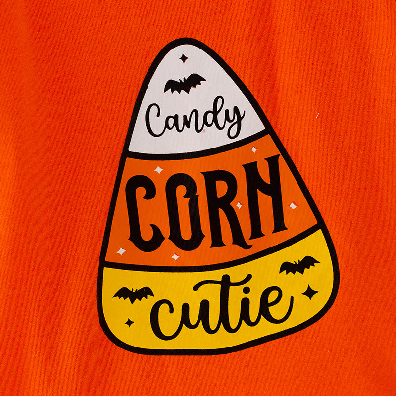 (In Stock L24-5-3)Girls Orange Halloween Print T-shirt