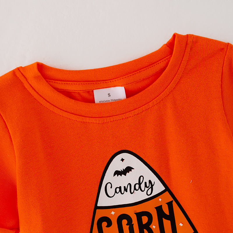 (In Stock L24-5-3)Girls Orange Halloween Print T-shirt