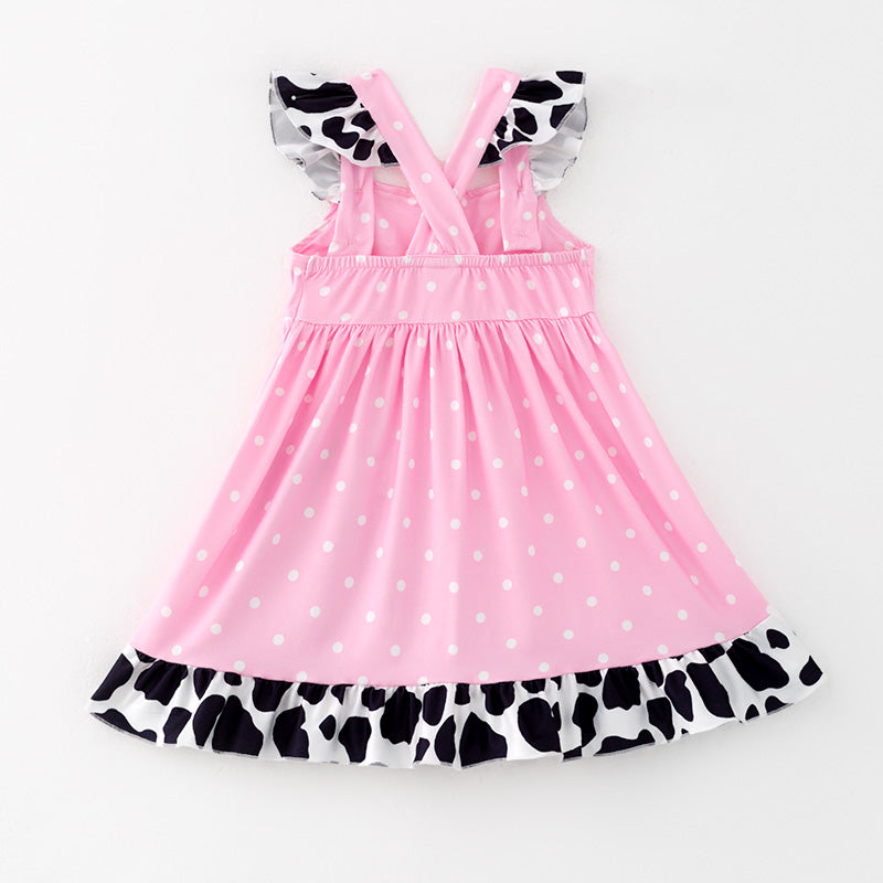 （In Stock）Girls Spring and Summer Cow Applique Dress