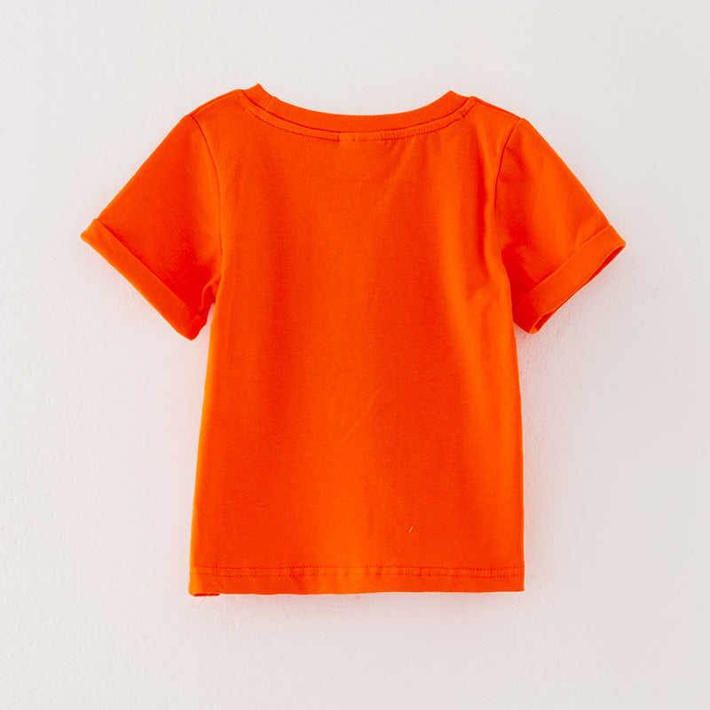 (In Stock L24-5-3)Girls Orange Halloween Print T-shirt