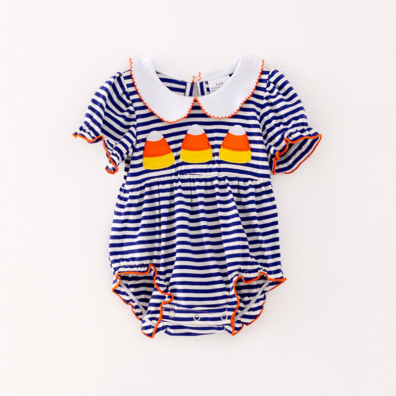 (In Stock L25-2-3)Baby Girls Halloween Blue Stripe Romper