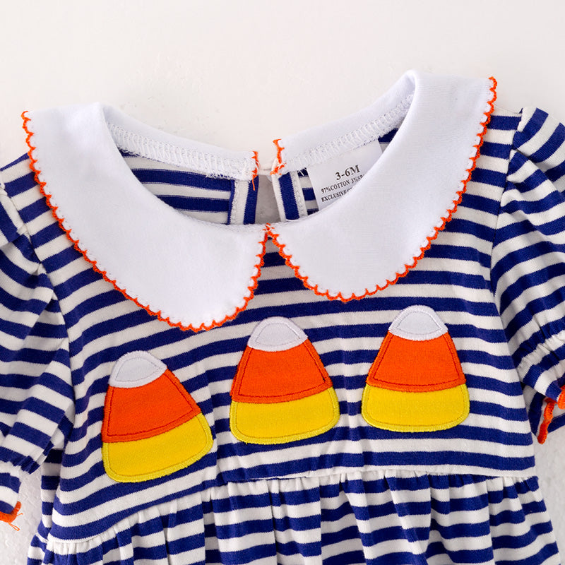 (In Stock L25-2-3)Baby Girls Halloween Blue Stripe Romper