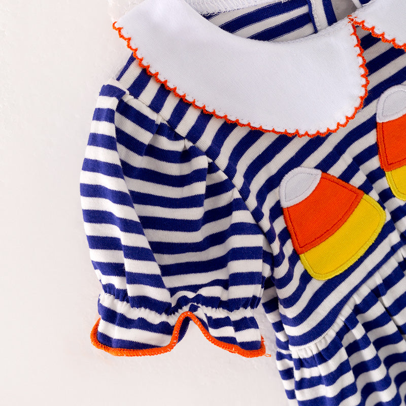 (In Stock L25-2-3)Baby Girls Halloween Blue Stripe Romper