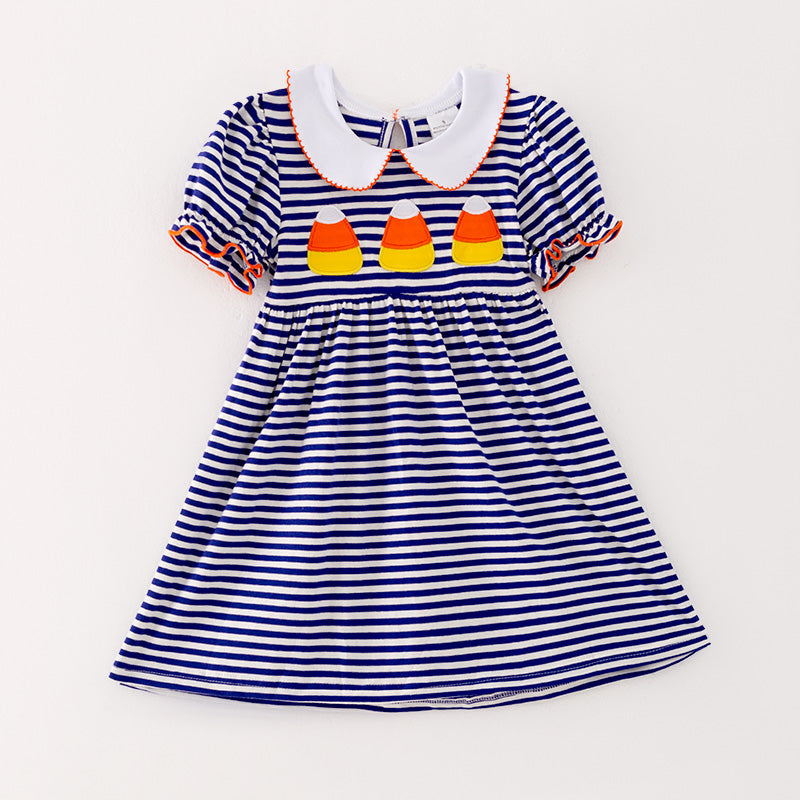 (In Stock L25-2-3)Girls Halloween Blue Stripe Dress