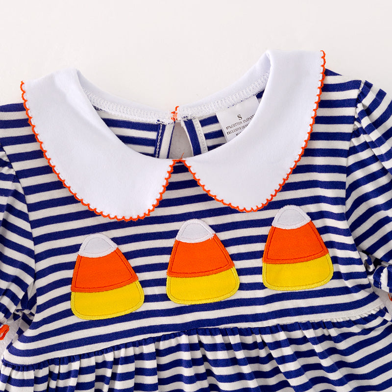 (In Stock L25-2-3)Girls Halloween Blue Stripe Dress