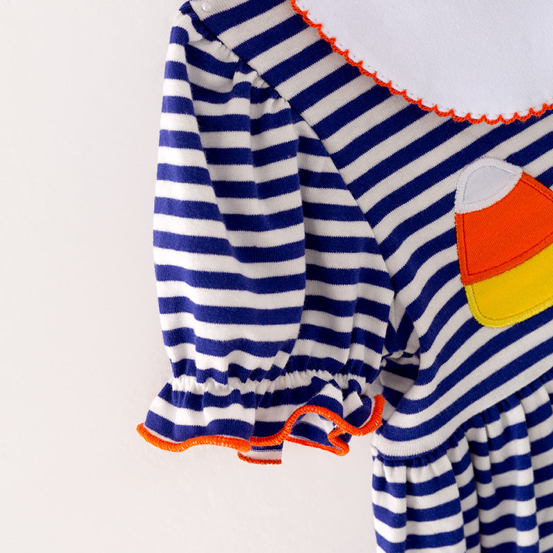 (In Stock L25-2-3)Girls Halloween Blue Stripe Dress