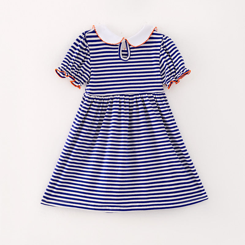 (In Stock L25-2-3)Girls Halloween Blue Stripe Dress