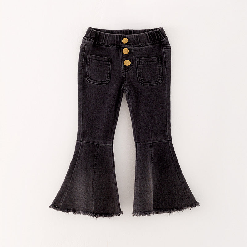 （In Stock G29-5-2）Girls Black Elastic Jeans