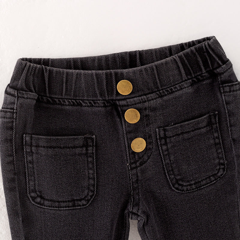 （In Stock G29-5-2）Girls Black Elastic Jeans