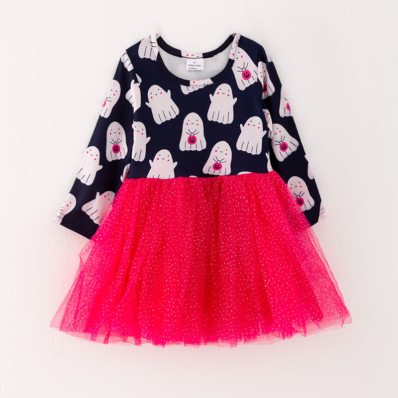 (In Stock G11-5-2)Girls Halloween Print Pink Tulle Dress