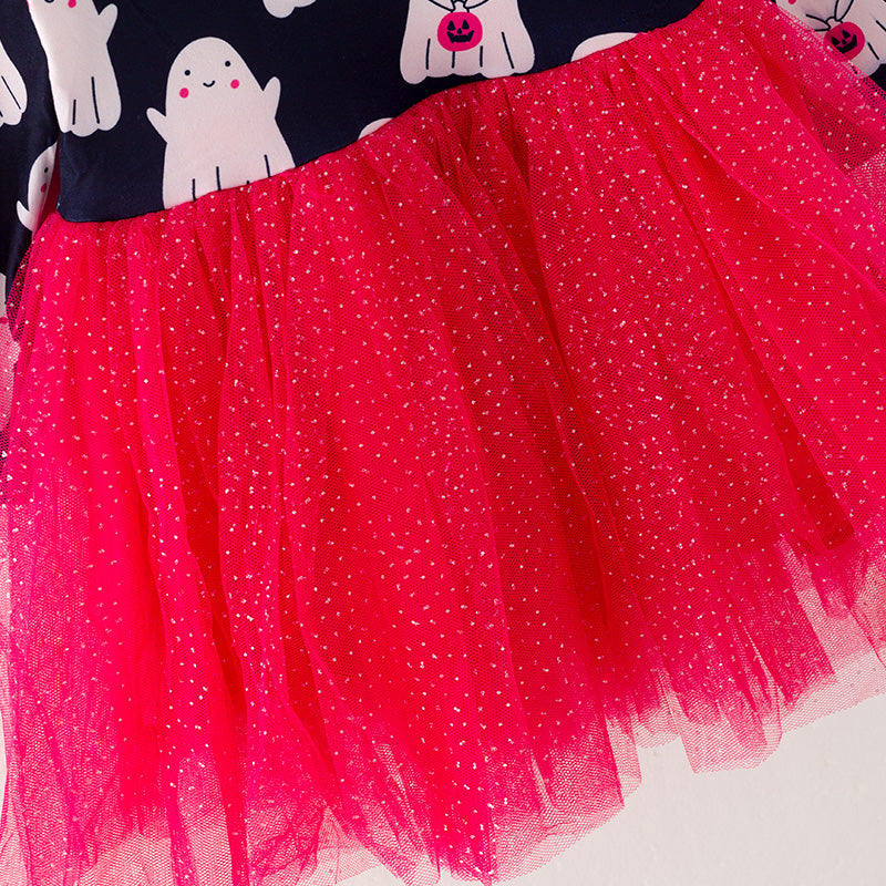 (In Stock G11-5-2)Girls Halloween Print Pink Tulle Dress