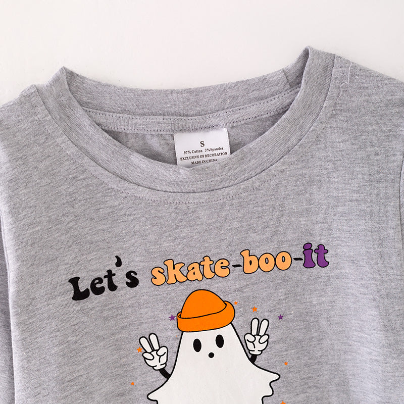 （In Stock G11-1-1）Girls Grey Halloween Print Top