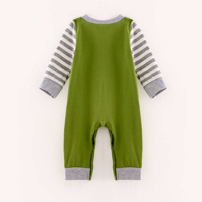 （In Stock L35-1-3）Baby Boys Green Dinosaur Embroidery Romper