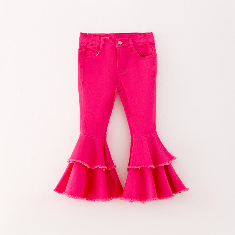 （In Stock G29-2-2）Girls Pink Ruffles Flared Jeans