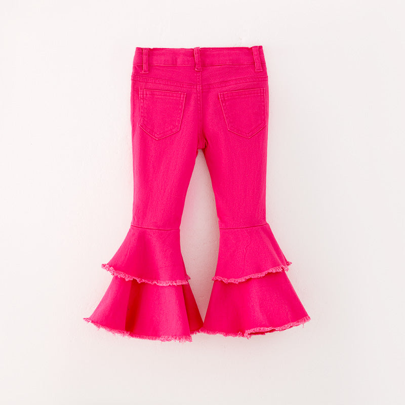 （In Stock G29-2-2）Girls Pink Ruffles Flared Jeans