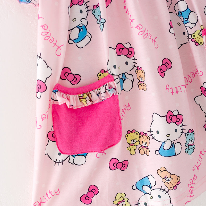 (In Stock A5-4-2)Girls Cartoon Print Puff Sleeve Smocked Dress