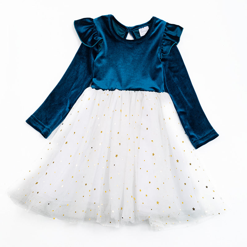 (In Stock E34-5-2)Christmas Navy velvet tulle dress