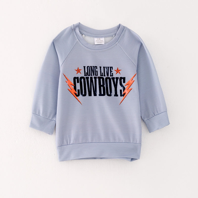 （In Stock L19-1-1）Boys Grey COWBOY Print Hoodie