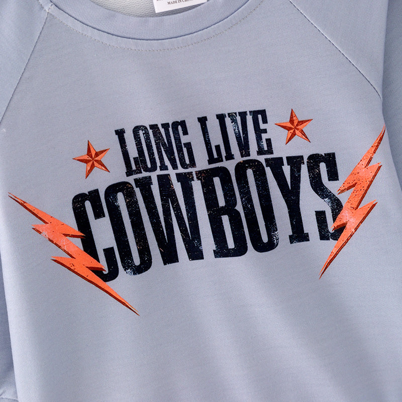 （In Stock L19-1-1）Boys Grey COWBOY Print Hoodie