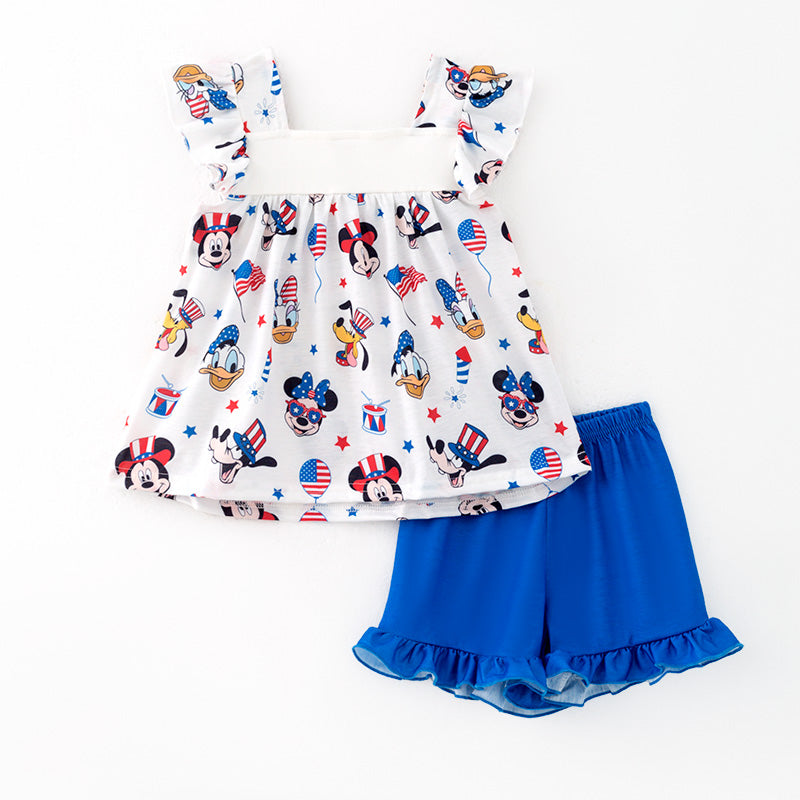 （In Stock）Girls Spring and Summer Cartoon Embroidery Outfit Set