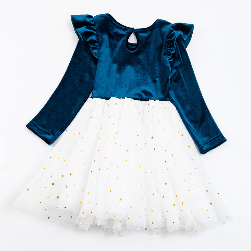 (In Stock E34-5-2)Christmas Navy velvet tulle dress