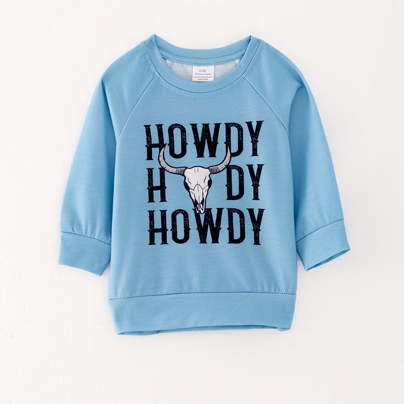 （In Stock L21-2-1）Boys Light Blue Halloween Print Hoodie