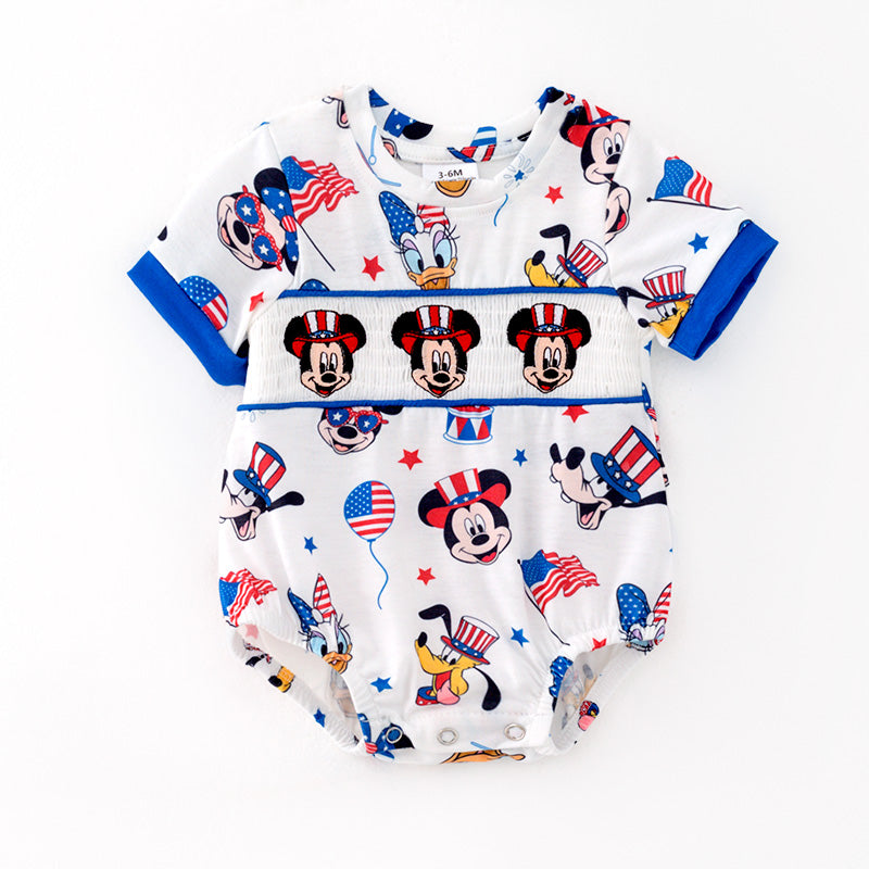 （In Stock）Toddler Boys Spring and Summer Cartoon Embroidery Smocked Romper