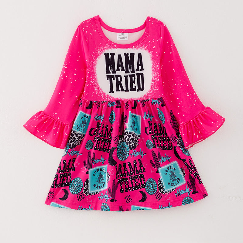 （In Stock L17-1-3）Girls Pink MAMA TRIED Print Dress